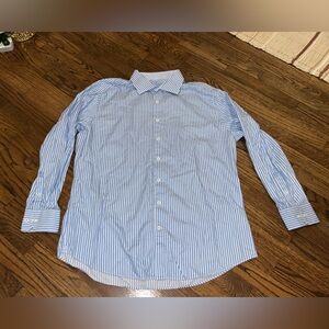 Bugatchi Blue and White Striped Casual Shirt